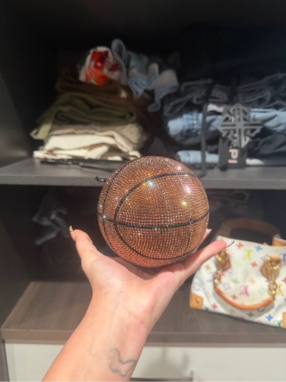 Judith Leiber Crystal Basketball Crossbody Bag in Bronze and Black - Picture 2 of 7